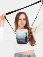 Приглушённый хаки мини-сумка мессенджер женская, мужская через плечо с принтом, 40 видов