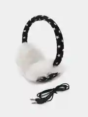 Черный меховые наушники размер универсальный 3.5 mm jack