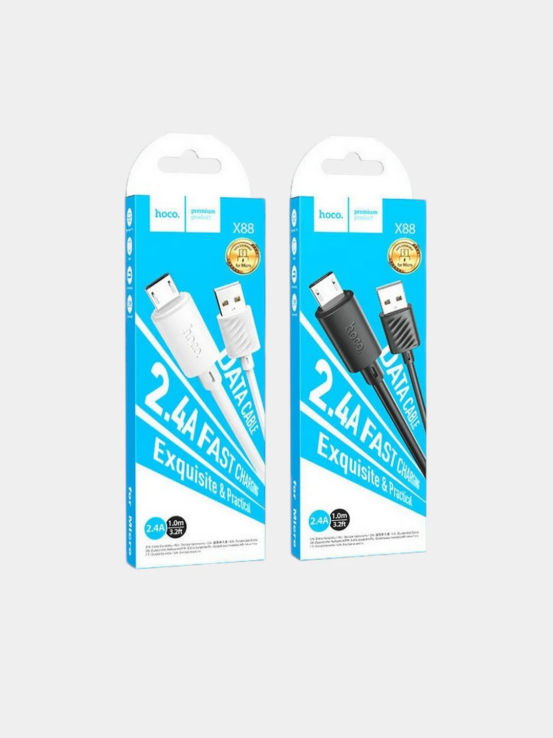 Кабель зарядный Hoco X88, usb to type-c, lightning, micro, 1 м, черный, белый