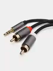 Серый меланж аудио кабель AUX тюльпаны 3.5 мм RCA 2 (папа) - 3.5 Jack (папа), от 1м и до 20м