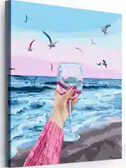 С бокалом у моря Картина по номерам на холсте с подрамником, 40 х 50, "Hobby Paint"