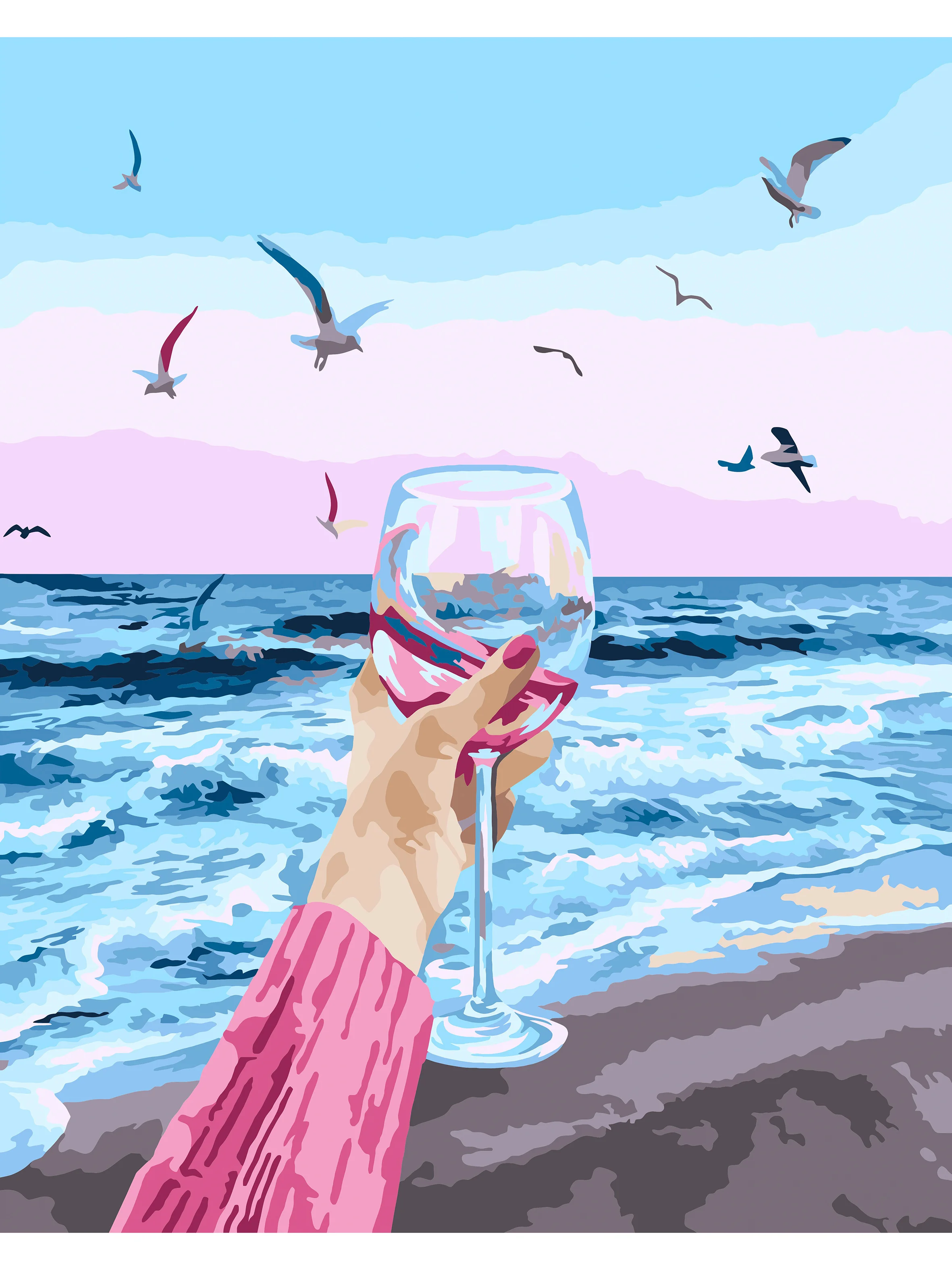 С бокалом у моря Картина по номерам на холсте с подрамником, 40 х 50, "Hobby Paint"