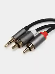 Тёмно-серый аудио кабель AUX тюльпаны 3.5 мм RCA 2 (папа) - 3.5 Jack (папа), от 1м и до 20м