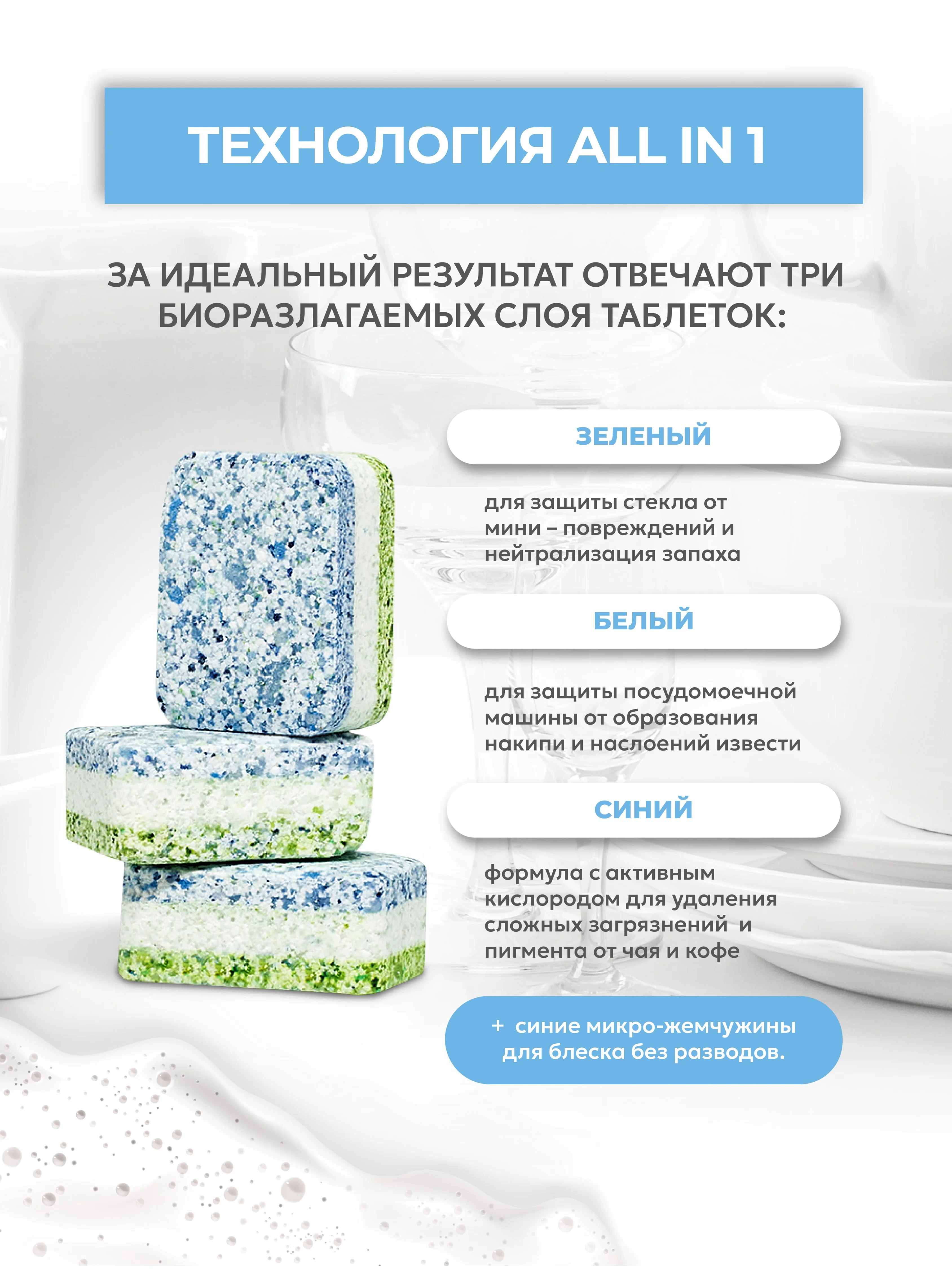 Мини-таблетки для посудомоечных машин Washio, 100 шт