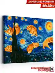 Котоночь Картина по номерам на холсте с подрамником 40 х 50, "Hobby Paint"