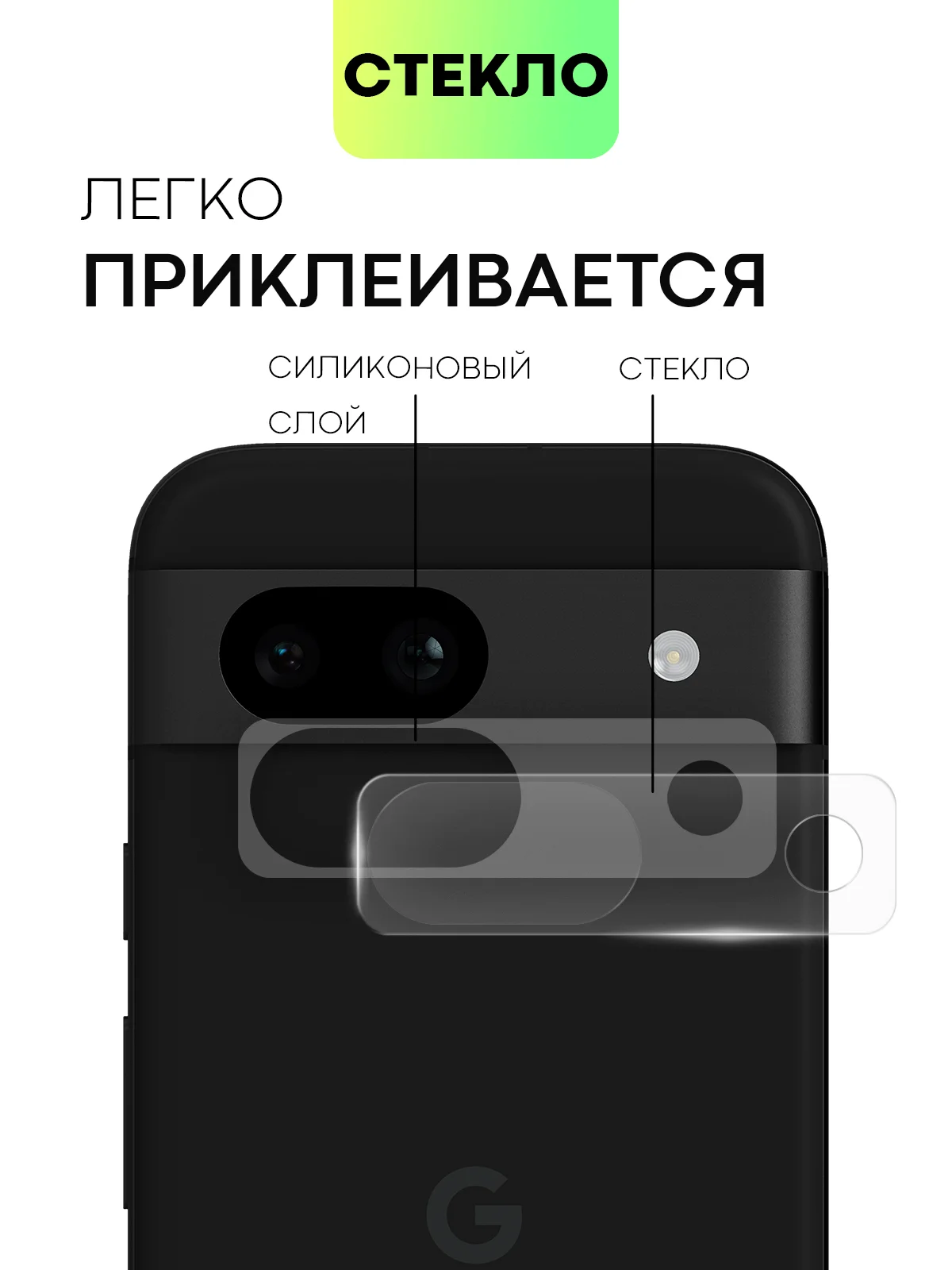 Прозрачный стекло на камеру для Google Pixel 8a защитное BROSCORP закаленное прозрачное