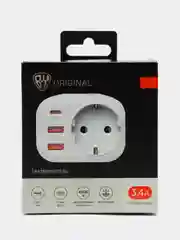 Разветвитель, 1 гнездо, 2xUSB-A QC3.0, USB-C PD, 3.4А, 16А, 4000Вт