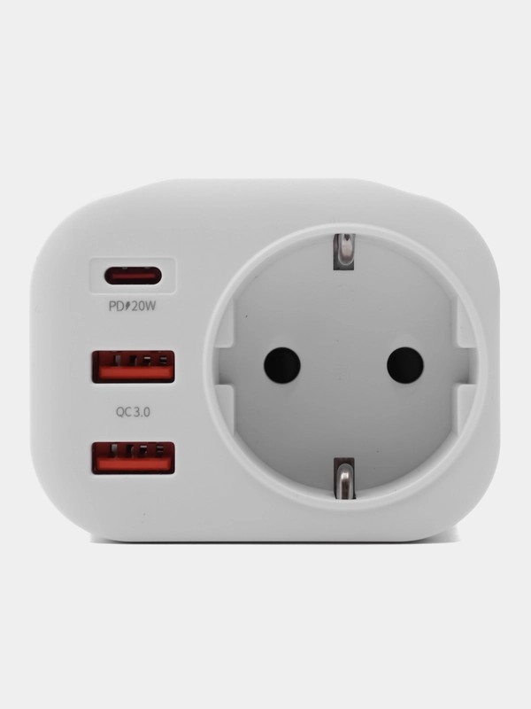 Разветвитель, 1 гнездо, 2xUSB-A QC3.0, USB-C PD, 3.4А, 16А, 4000Вт