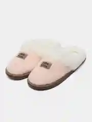 Пудровый тапочки домашние женские, глубокие, шлепки меховые