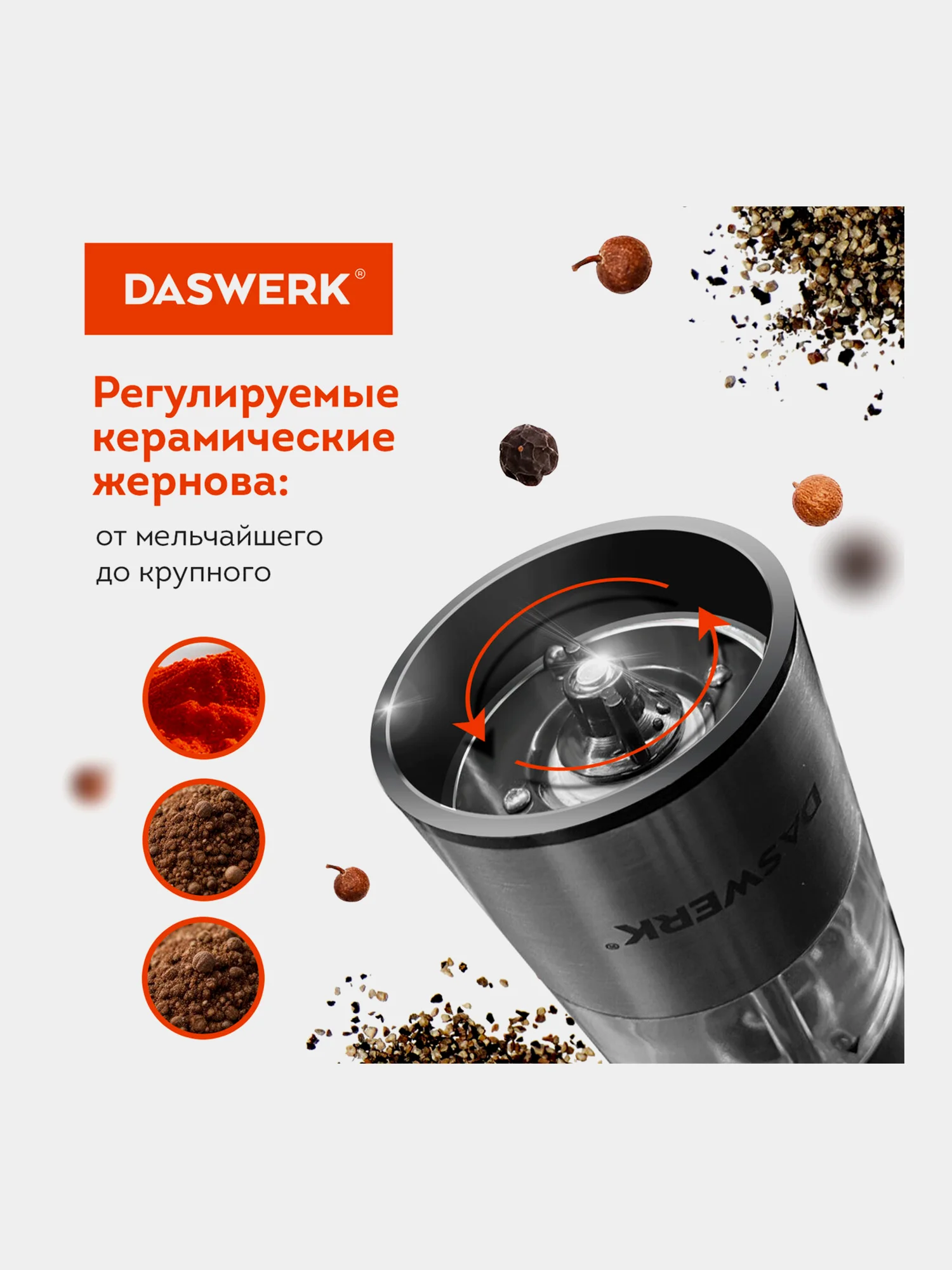 Мельница для специй и соли электрическая Daswerk PM-1, 456619, измельчитель кухонный