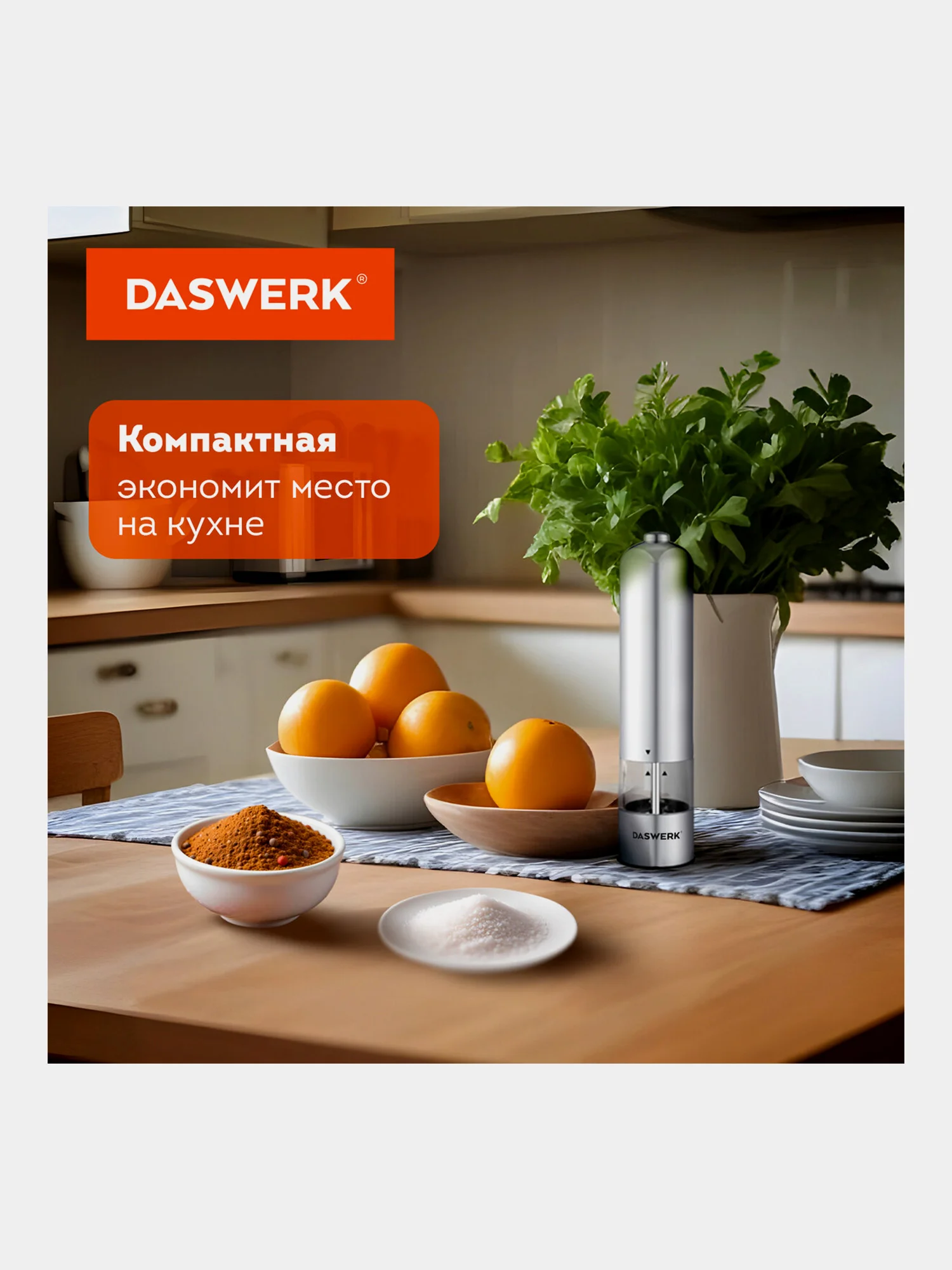 Мельница для специй и соли электрическая Daswerk PM-1, 456619, измельчитель кухонный
