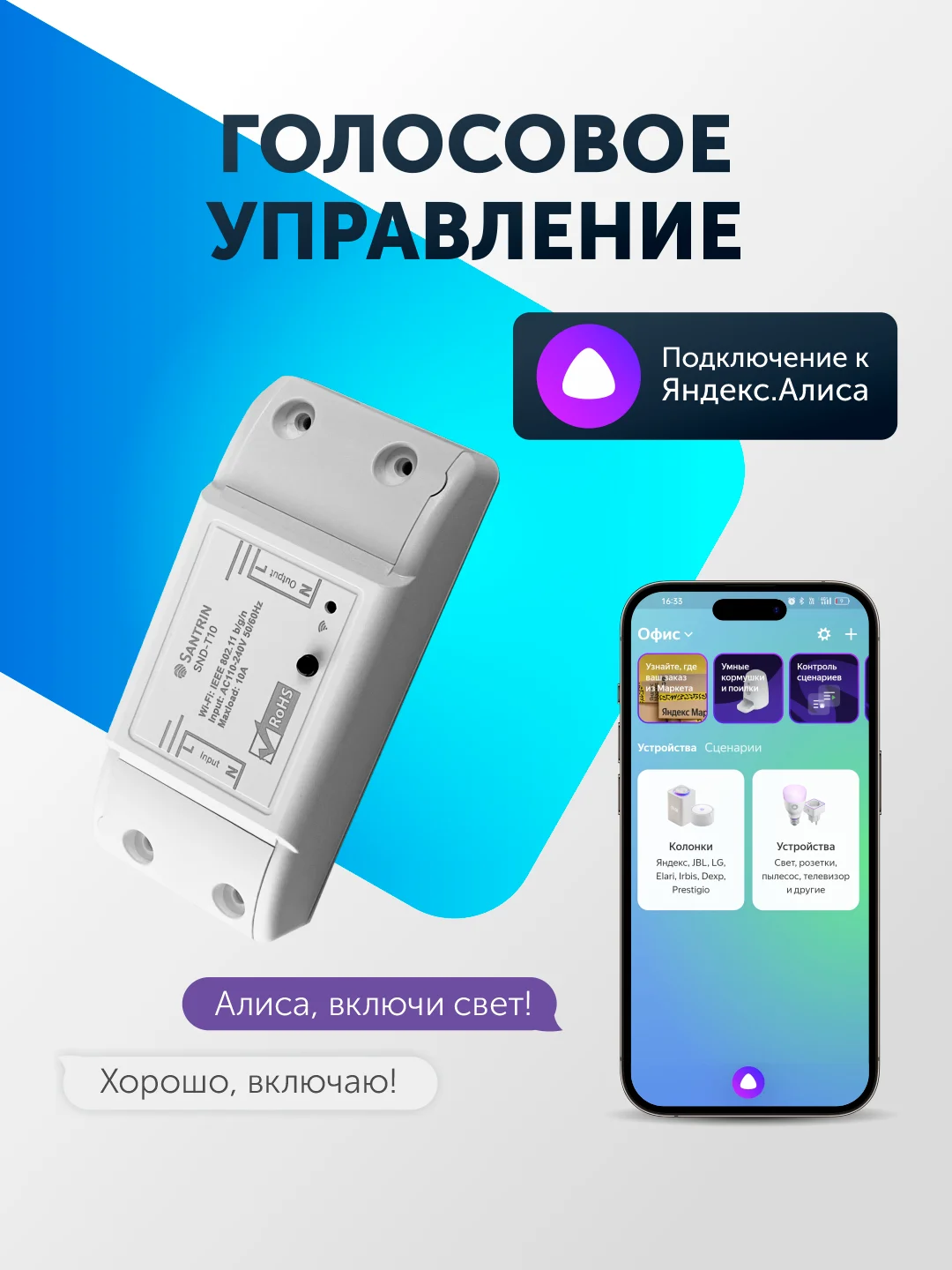 Умное реле, умный выключатель с Wi-Fi Tuya Smart с Яндекс Алисой, таймер