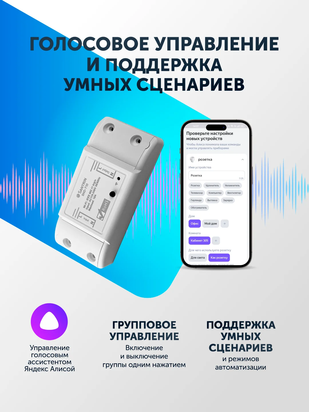 Умное реле, умный выключатель с Wi-Fi Tuya Smart с Яндекс Алисой, таймер