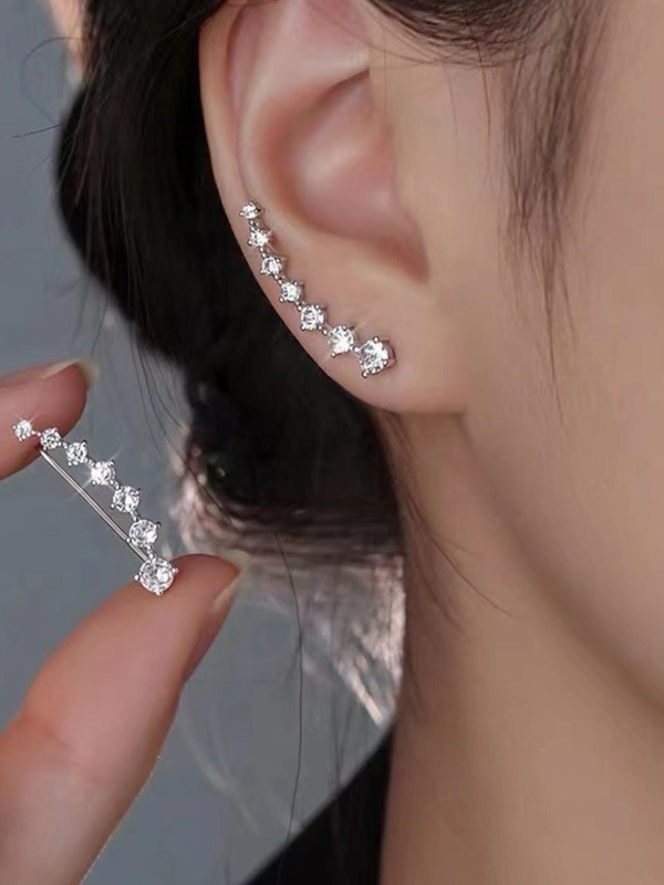 Серьги гвоздики клаймберы со стразами, серьги женские