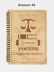 Блокнот подарочный "Лучшему учителю обществознания!" в деревянной обложке