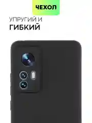 Черный чехол для Xiaomi 12, 12X, 12S силиконовый BROSCORP матовый/ прозрачный с защитой камер