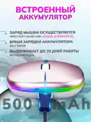 Розовый мышь компьютерная, бесшумная, беспроводная, RGB-подсветка, USB зарядка