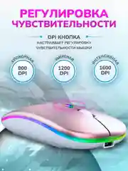 Розовый мышь компьютерная, бесшумная, беспроводная, RGB-подсветка, USB зарядка