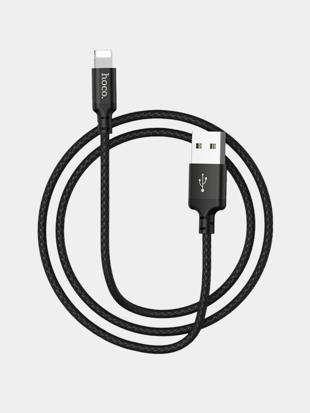 Черный кабель lightning для iPhone с быстрой зарядкой плетеный длина 1м Hoco X14