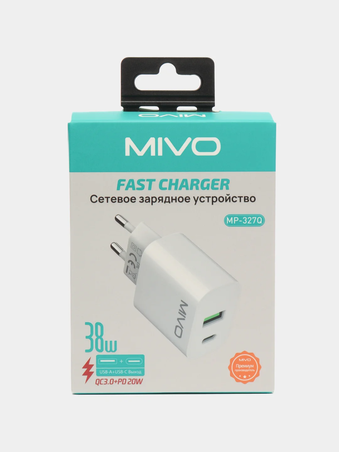 Белый сетевое зарядное устройство Mivo MP-327Q, 38W, USB+Type-C