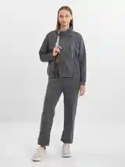 Серый спортивный женский трикотажный костюм худи и брюки, флисовый
