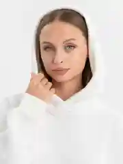 Белый худи оверсайз с капюшоном, теплое, с начесом, толстовка