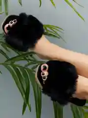 Черный тапочки женские мягкие, домашние шлепки с мехом