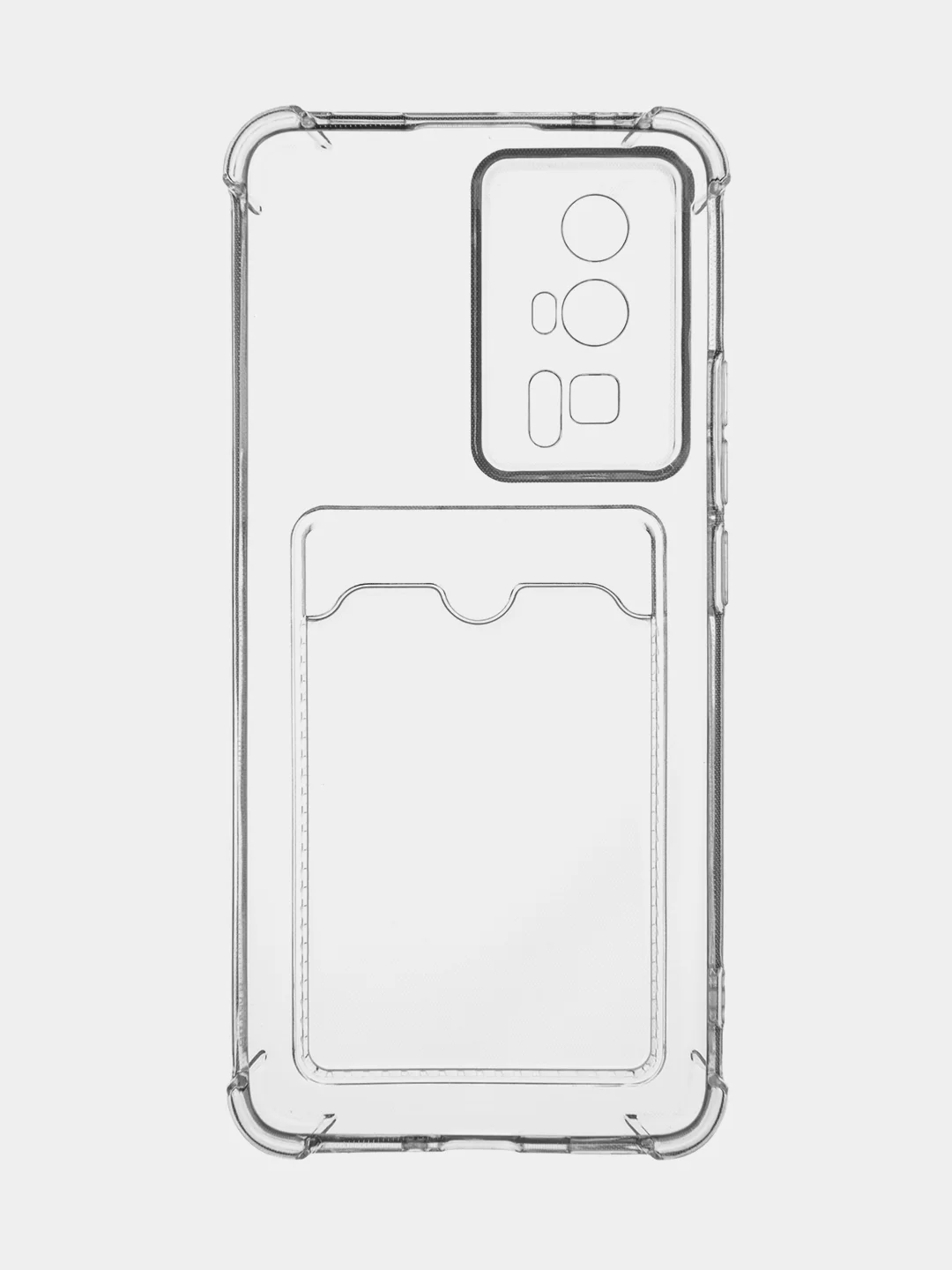 Прозрачный чехол для Xiaomi Poco F5 Pro противоударный BROSCORP с карманом для карт усиленными углами