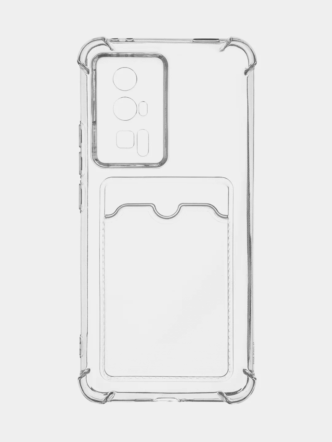 Прозрачный чехол для Xiaomi Poco F5 Pro противоударный BROSCORP с карманом для карт усиленными углами