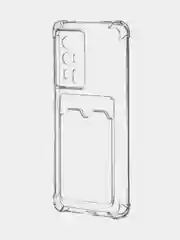 Прозрачный чехол для Xiaomi Poco F5 Pro противоударный BROSCORP с карманом для карт усиленными углами