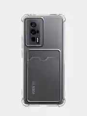Прозрачный чехол для Xiaomi Poco F5 Pro противоударный BROSCORP с карманом для карт усиленными углами