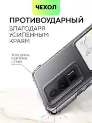 Прозрачный чехол для Xiaomi Poco F5 Pro противоударный BROSCORP с карманом для карт усиленными углами