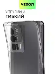 Прозрачный чехол для Xiaomi Poco F5 Pro силиконовый BROSCORP прозрачный с защитой камер/от прилипания