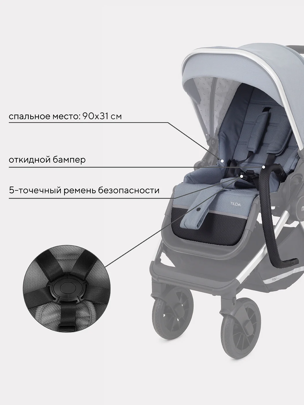 Синий коляска детская универсальная MOWBaby Tilda 2 в 1 MB064
