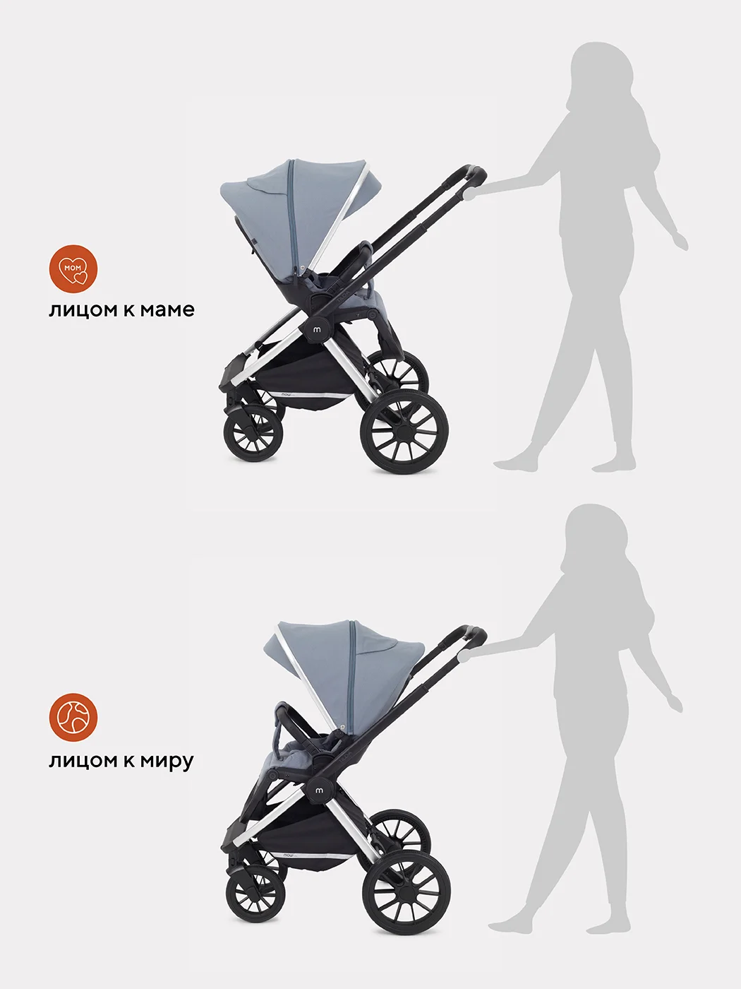 Синий коляска детская универсальная MOWBaby Tilda 2 в 1 MB064