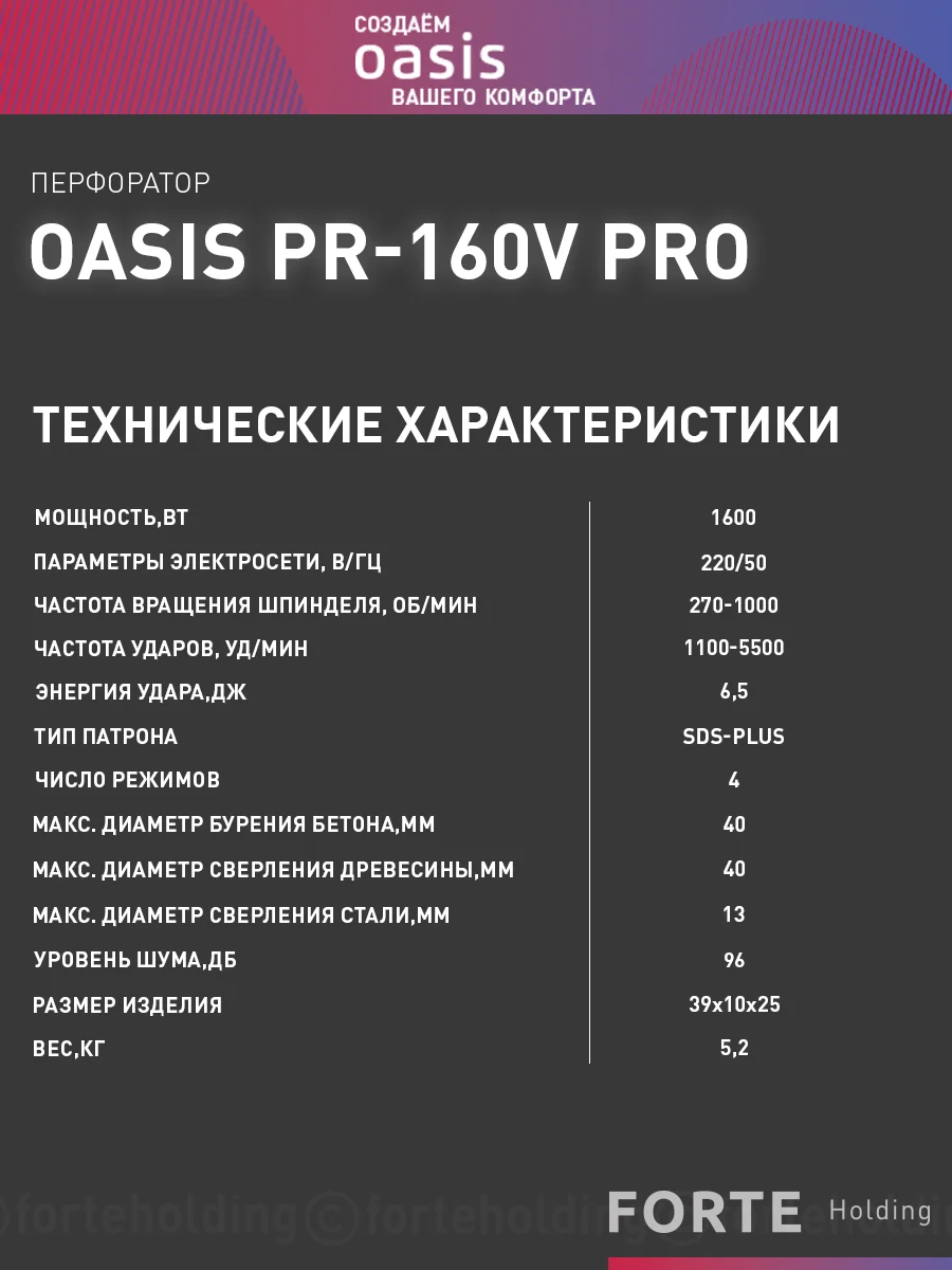 Светло-синий перфоратор электрический сетевой "Oasis" PR-160V Pro