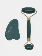 Тёмно-зелёный набор гуаша, массажер для лица