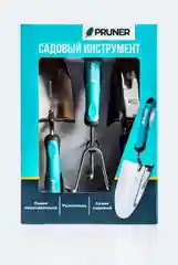 Черный набор садовых инструментов Pruner: Культиватор 7см, совок 7см, лопата 9см