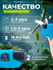 Голубой аккумуляторный секатор садовый Pruner PR-3068