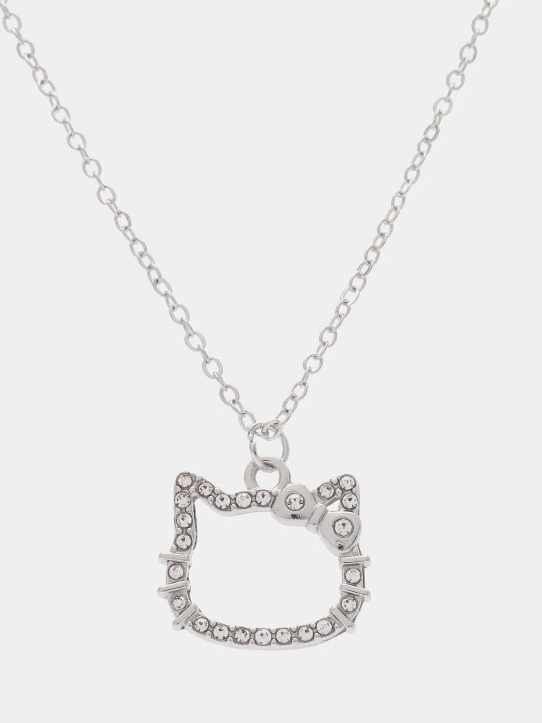 Серебряный цепочка с подвеской котиком стразами hello kitti