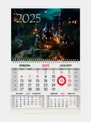 Календарь настенный на 2025 год квартальный, 1 блок, магнитный курсор, Brauberg Сказка