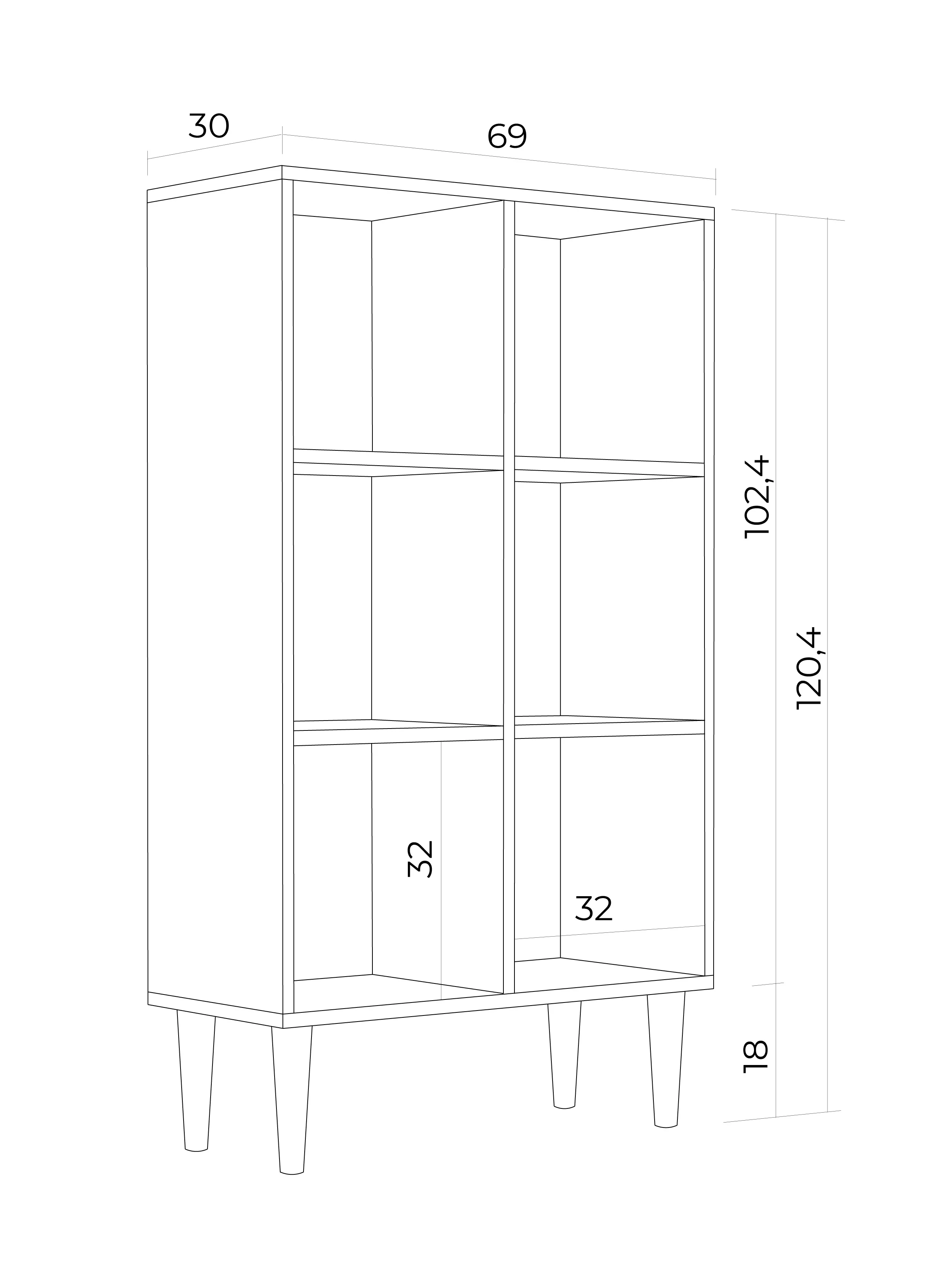 Стеллаж MONOFIX, ОДОС, на ножках, 6 секций, в офис, в гостиную, в детскую, для книг