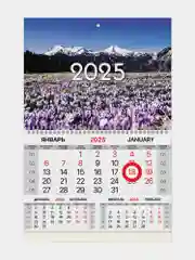 Календарь настенный на 2025 год квартальный, 1 блок, магнитный курсор, Brauberg Горы