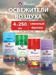 Освежитель воздуха сменный баллон Мелодия, 880992, 250 мл, набор 4 штуки, ассорти ароматов