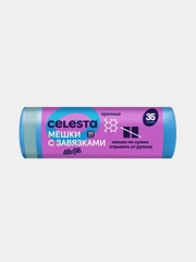 Мешки для мусора с завязками CELESTA Overlap, синие, 14 мк, 35 л, 30 штук