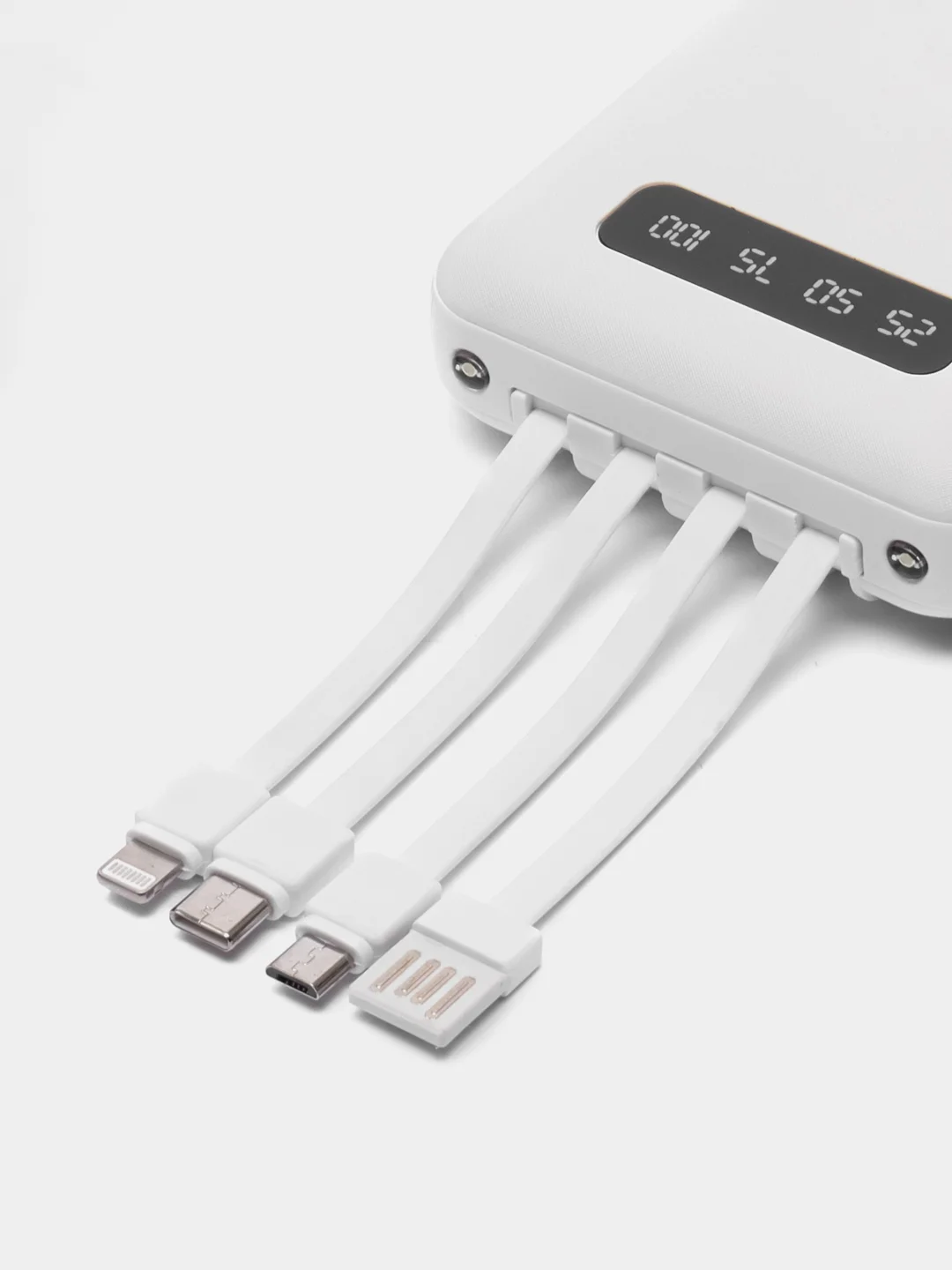 Белый внешний аккумулятор Power Bank 10000 mAh / Powerbank повербанк с проводами