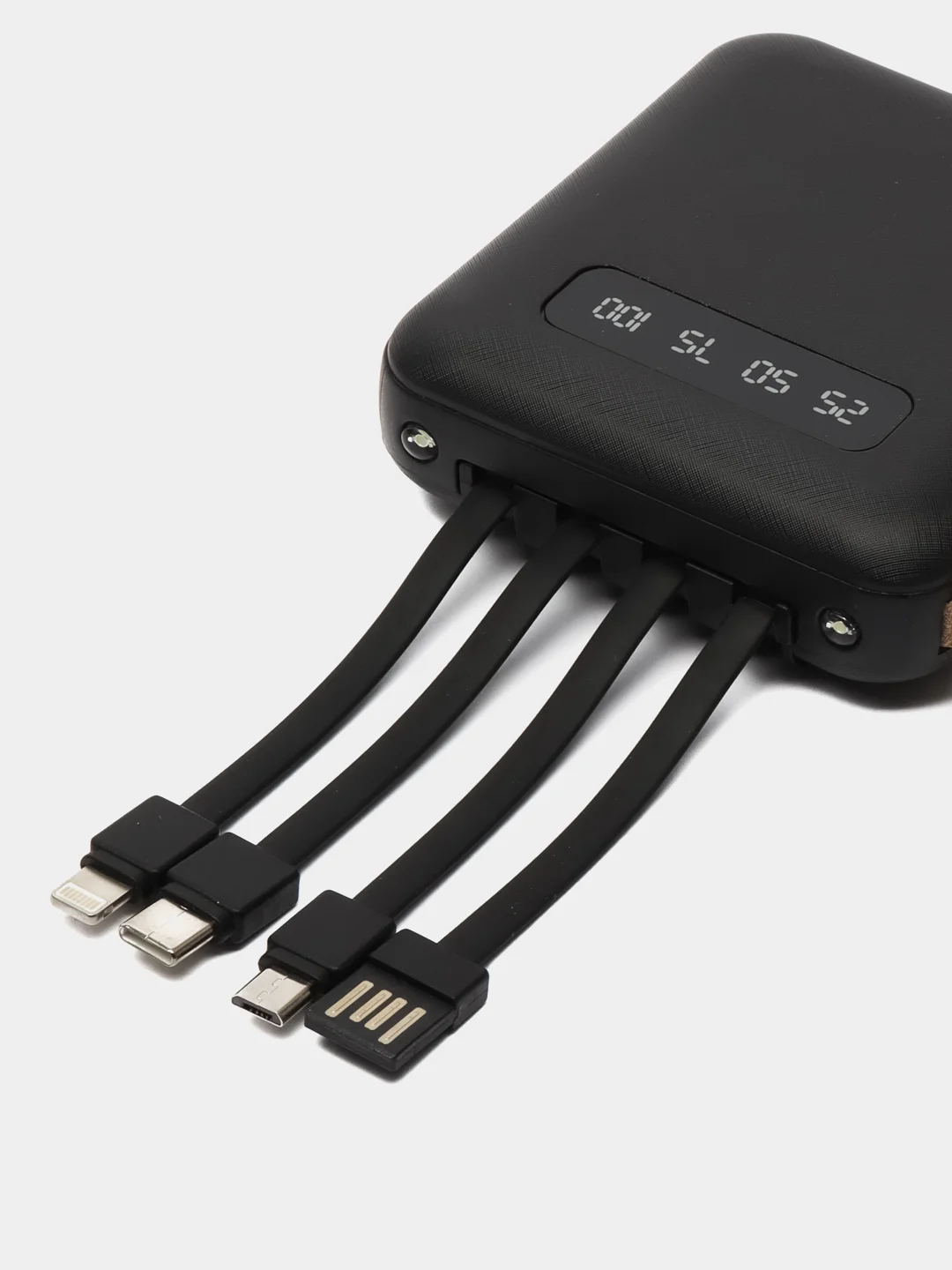 Черный внешний аккумулятор Power Bank 10000 mAh / Powerbank повербанк с проводами
