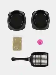 Черный набор для кошек и котят: лежанка, когтеточка, лоток, миска, совок, кошачья мята