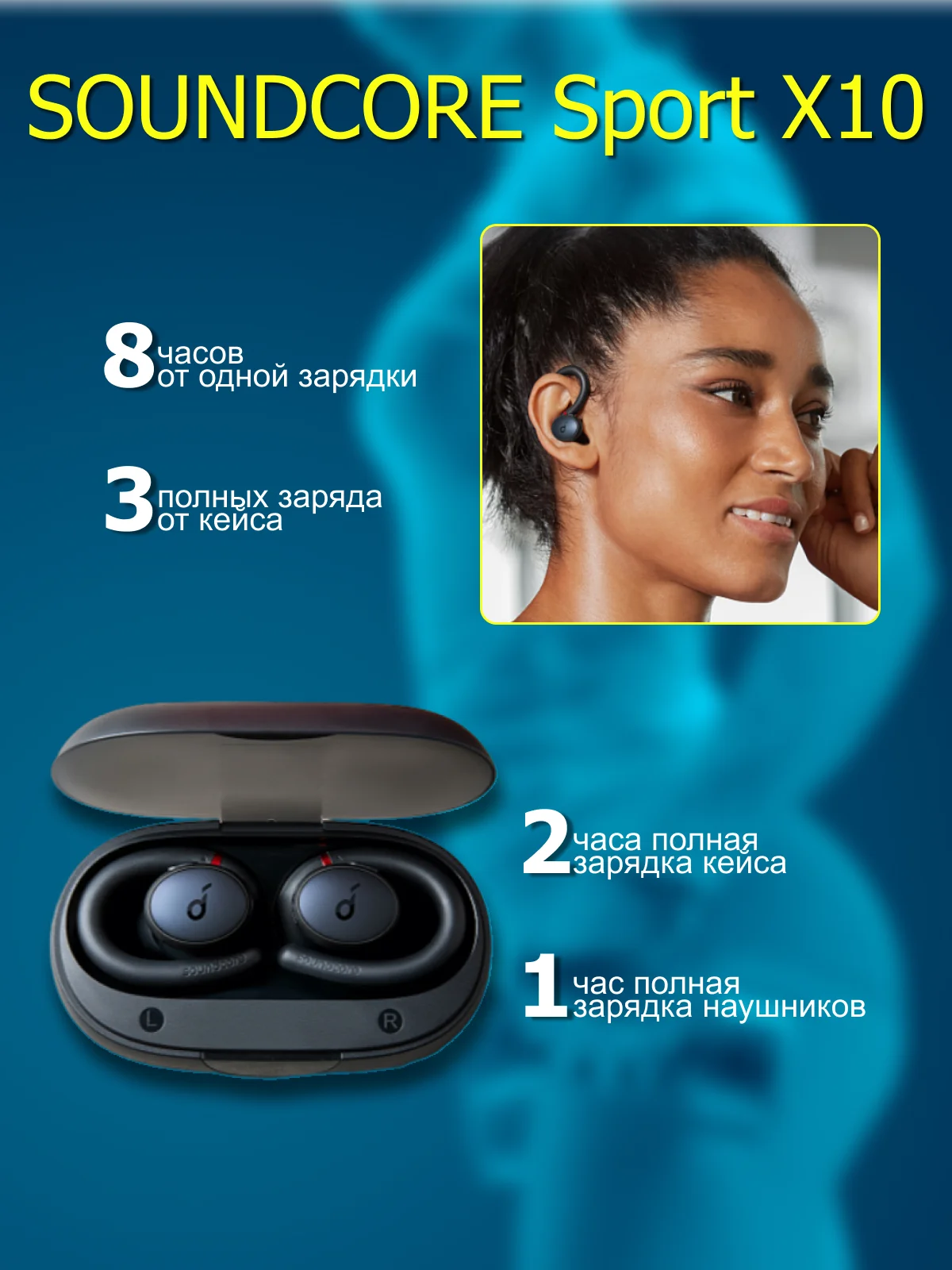 Черный беспроводные наушники Soundcore Anker Sport X10