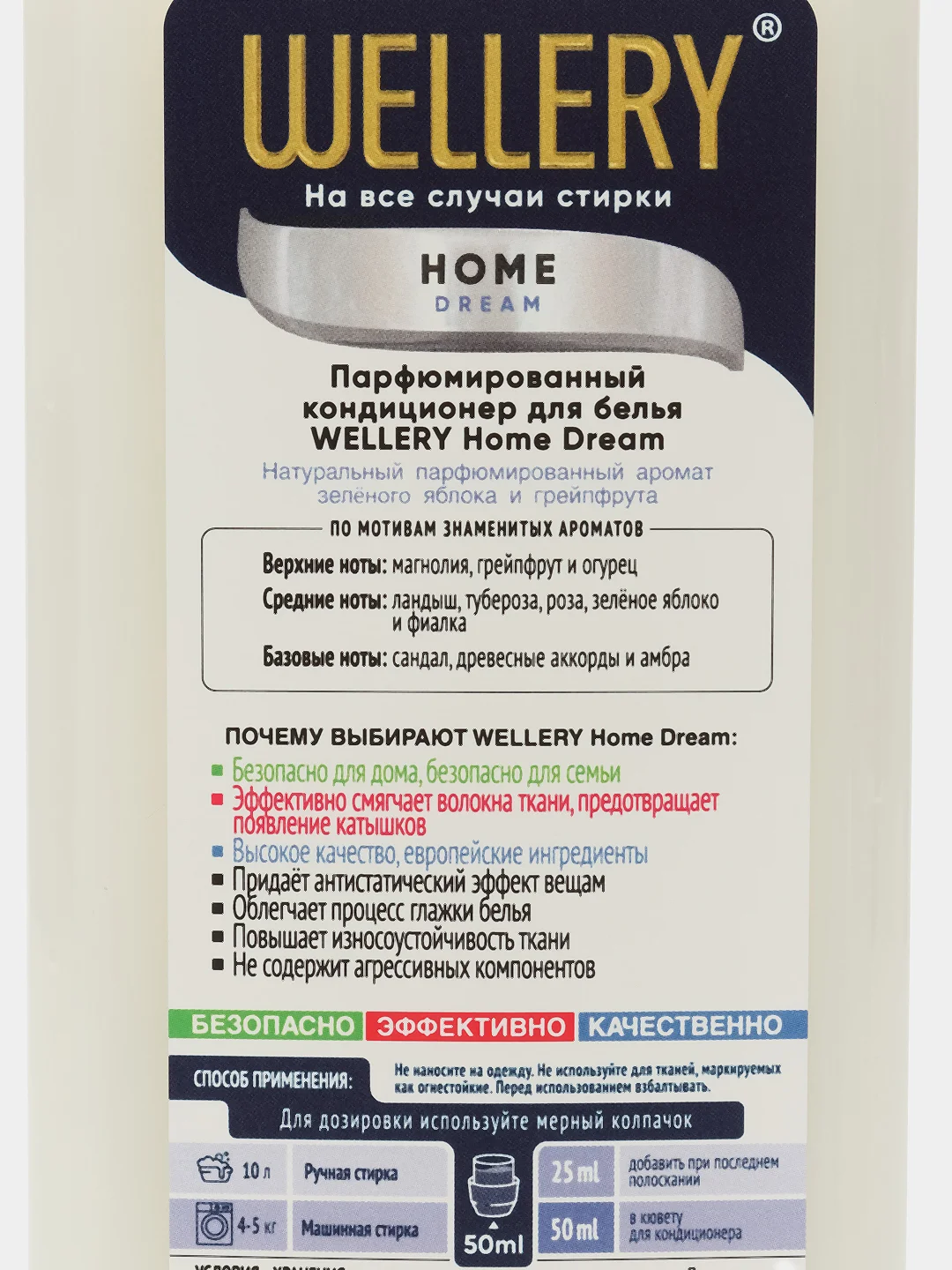 Белый кондиционер для белья Wellery Home Dream парфюмированный с ароматом зеленого яблока